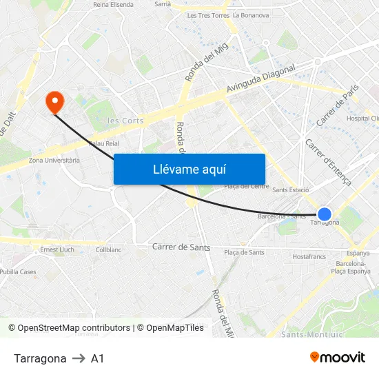 Tarragona to A1 map