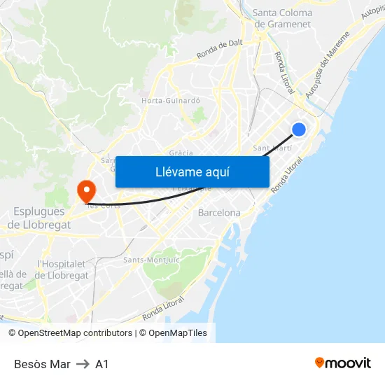 Besòs Mar to A1 map