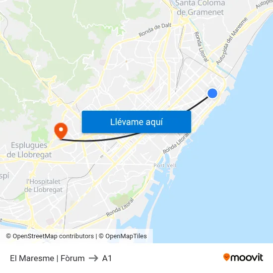 El Maresme | Fòrum to A1 map