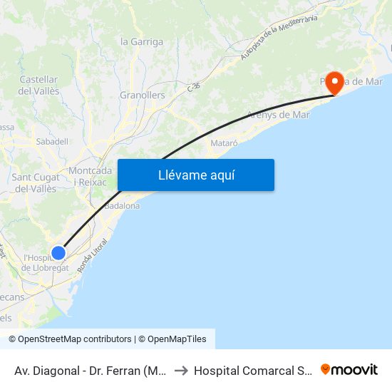 Av. Diagonal - Dr. Ferran (Maria Cristina) to Hospital Comarcal Sant Jaume map