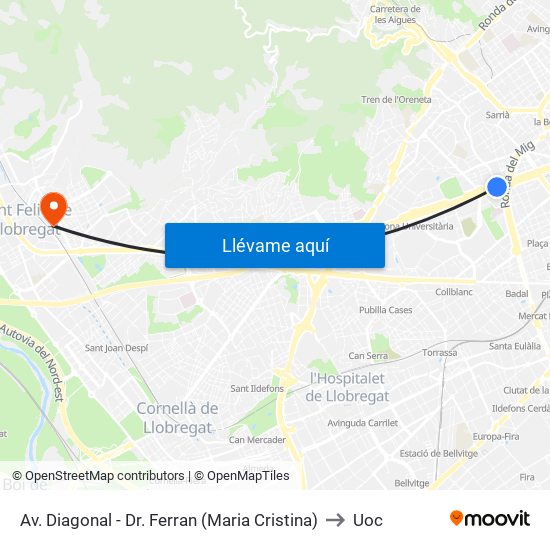 Av. Diagonal - Dr. Ferran (Maria Cristina) to Uoc map