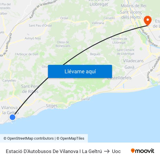 Estació D'Autobusos De Vilanova I La Geltrú to Uoc map
