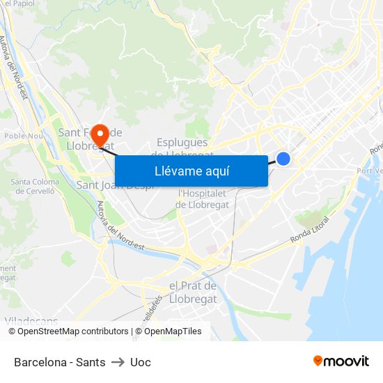 Barcelona - Sants to Uoc map