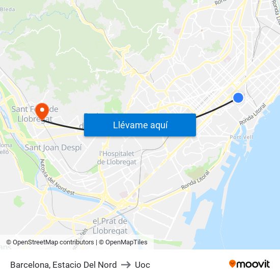 Barcelona, Estacio Del Nord to Uoc map