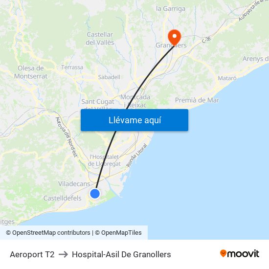Aeroport T2 to Hospital-Asil De Granollers map