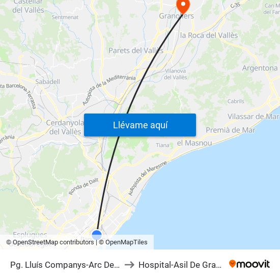 Pg. Lluís Companys-Arc De Triomf to Hospital-Asil De Granollers map