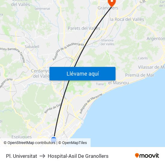 Pl. Universitat to Hospital-Asil De Granollers map