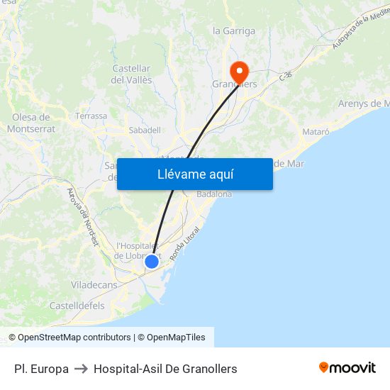 Pl. Europa to Hospital-Asil De Granollers map