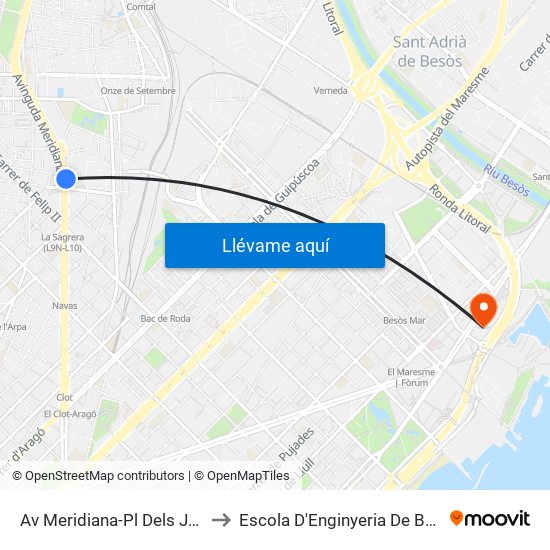 Av Meridiana-Pl Dels Jardins D'Elx to Escola D'Enginyeria De Barcelona Est map