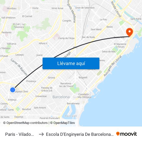 París - Viladomat to Escola D'Enginyeria De Barcelona Est map