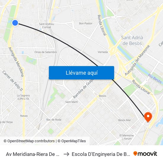 Av Meridiana-Riera De Sant Andreu to Escola D'Enginyeria De Barcelona Est map