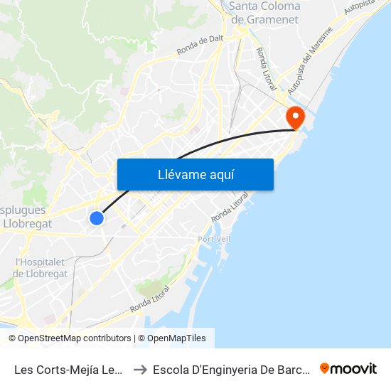 Les Corts-Mejía Lequerica to Escola D'Enginyeria De Barcelona Est map