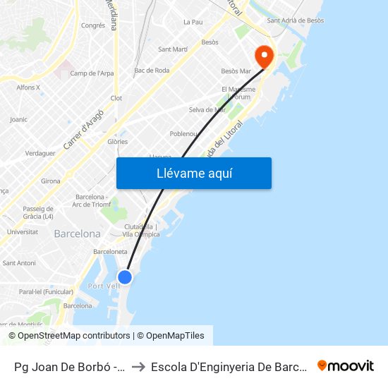 Pg Joan De Borbó - Judici to Escola D'Enginyeria De Barcelona Est map