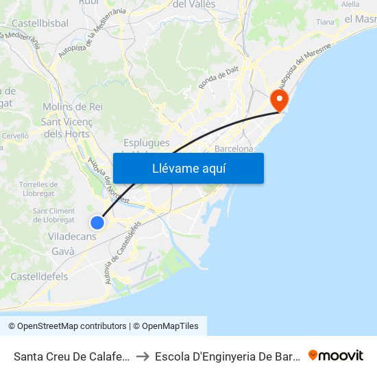 Santa Creu De Calafell - Àlaba to Escola D'Enginyeria De Barcelona Est map