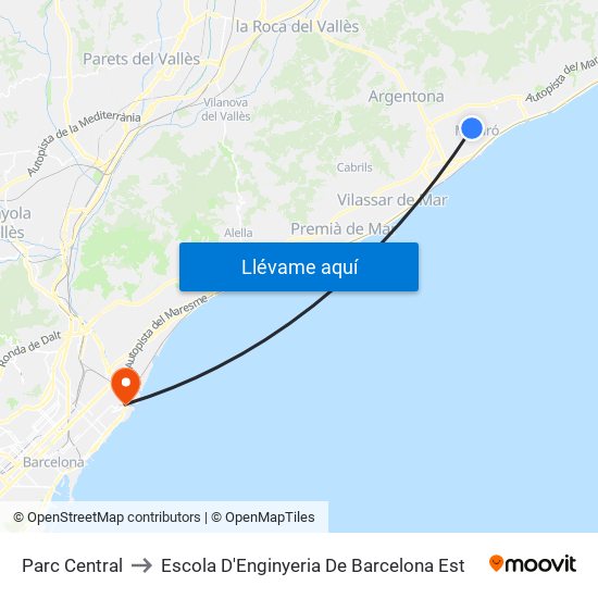 Parc Central to Escola D'Enginyeria De Barcelona Est map