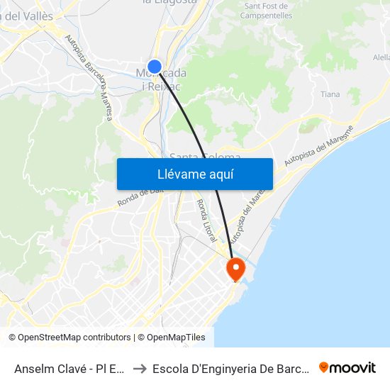 Anselm Clavé - Pl Espanya to Escola D'Enginyeria De Barcelona Est map