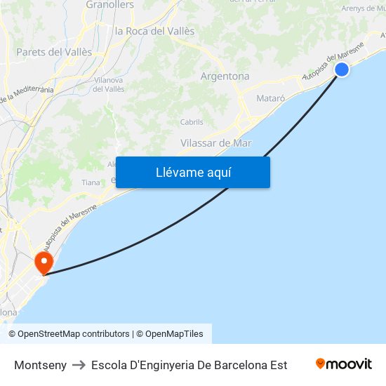 Montseny to Escola D'Enginyeria De Barcelona Est map