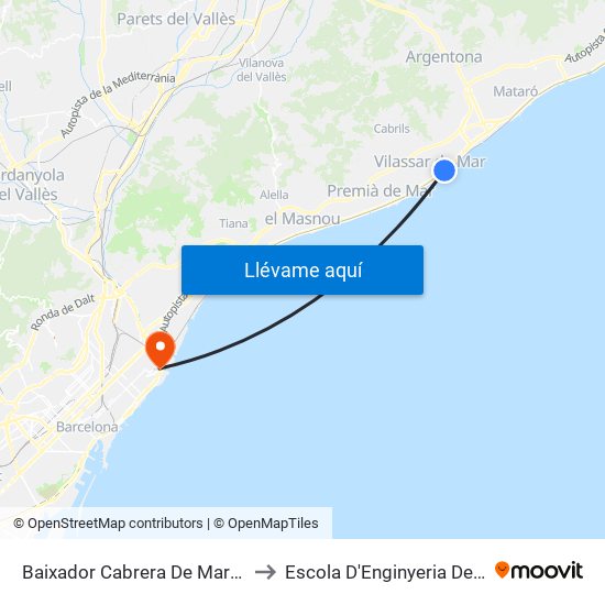 Baixador Cabrera De Mar-Vilassar De Mar to Escola D'Enginyeria De Barcelona Est map