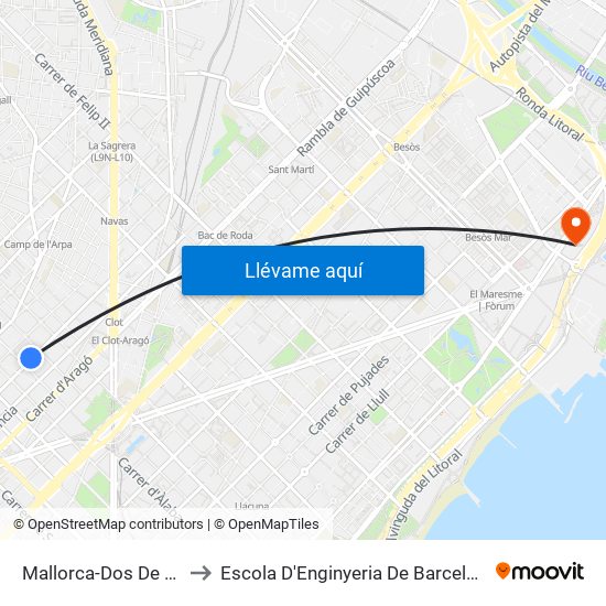 Mallorca-Dos De Maig to Escola D'Enginyeria De Barcelona Est map