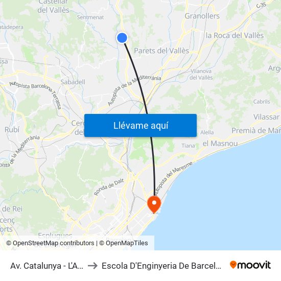 Av. Catalunya - L'Alzina to Escola D'Enginyeria De Barcelona Est map