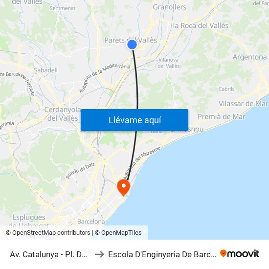 Av. Catalunya - Pl. De La Vila to Escola D'Enginyeria De Barcelona Est map