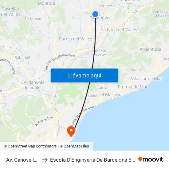 Av. Canovelles to Escola D'Enginyeria De Barcelona Est map