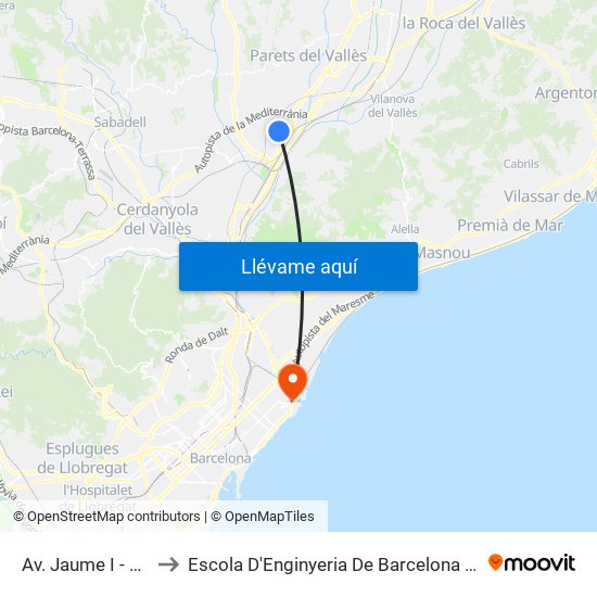 Av. Jaume I - Sol to Escola D'Enginyeria De Barcelona Est map