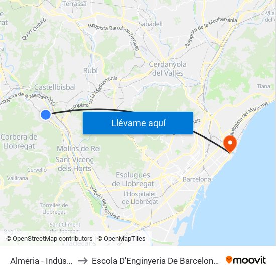 Almeria - Indústria to Escola D'Enginyeria De Barcelona Est map