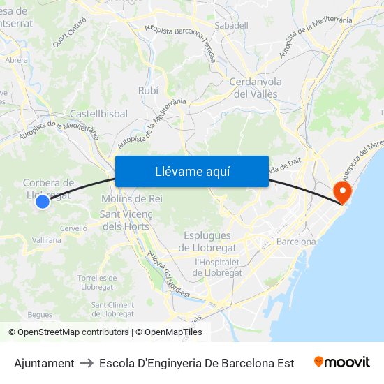 Ajuntament to Escola D'Enginyeria De Barcelona Est map