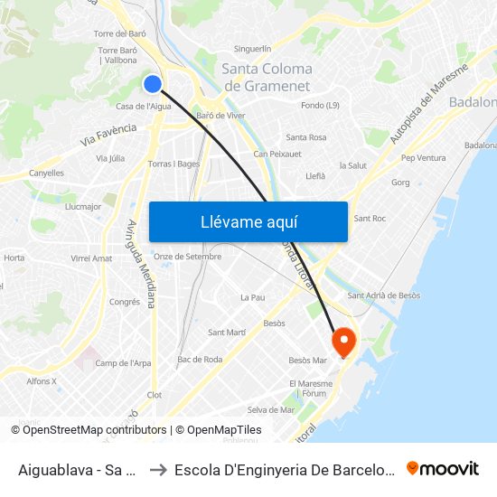 Aiguablava - Sa Tuna to Escola D'Enginyeria De Barcelona Est map