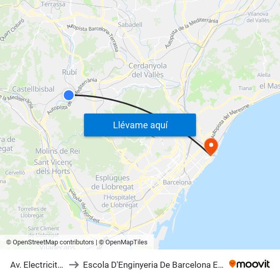 Av. Electricitat to Escola D'Enginyeria De Barcelona Est map