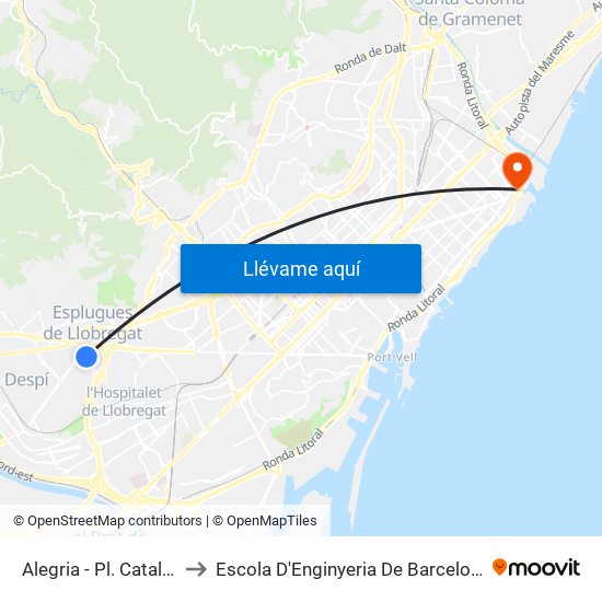 Alegria - Pl. Catalunya to Escola D'Enginyeria De Barcelona Est map