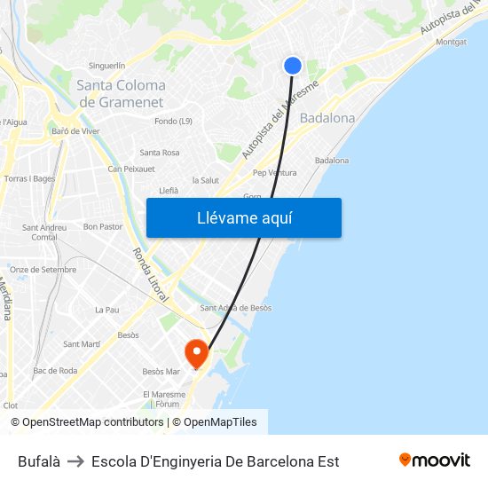 Bufalà to Escola D'Enginyeria De Barcelona Est map