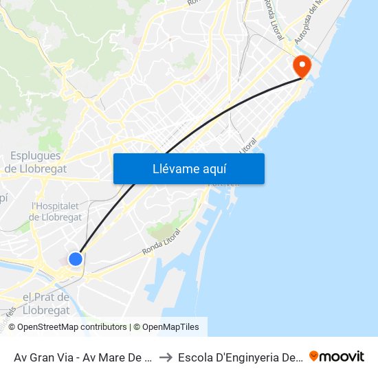 Av Gran Via - Av Mare De Déu De Bellvitge to Escola D'Enginyeria De Barcelona Est map