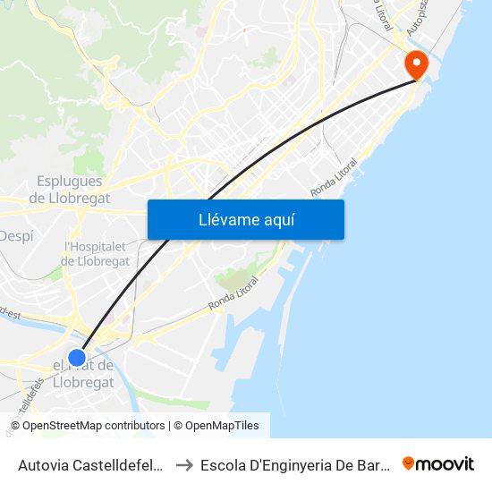 Autovia Castelldefels - Major to Escola D'Enginyeria De Barcelona Est map