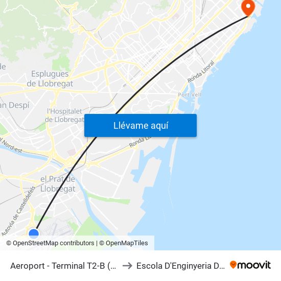 Aeroport - Terminal T2-B (Sentit Terminal T1) to Escola D'Enginyeria De Barcelona Est map