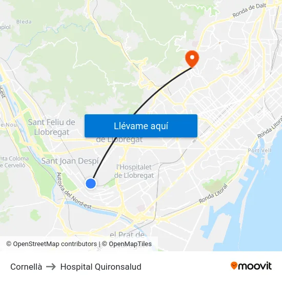 Cornellà to Hospital Quironsalud map