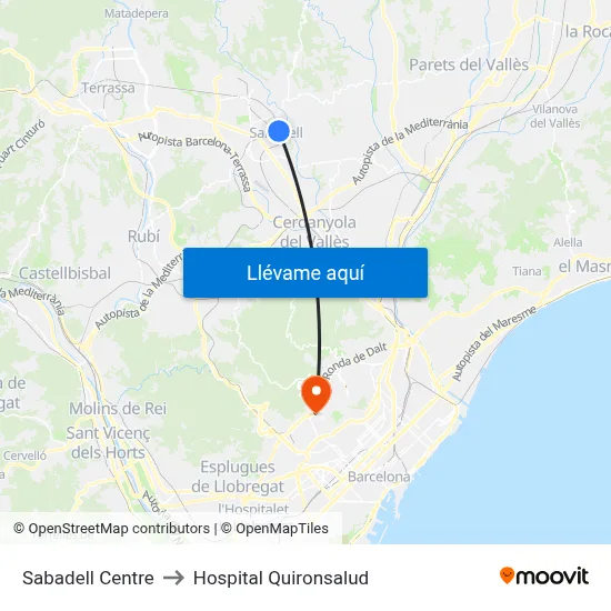 Sabadell Centre to Hospital Quironsalud map