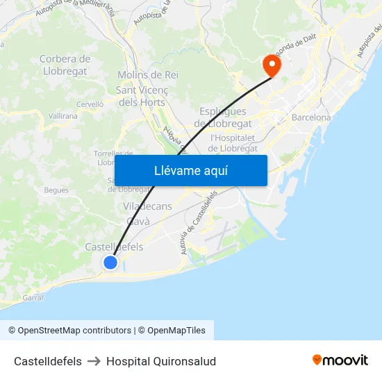 Castelldefels to Hospital Quironsalud map
