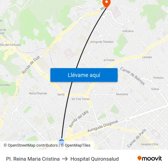 Pl. Reina Maria Cristina to Hospital Quironsalud map