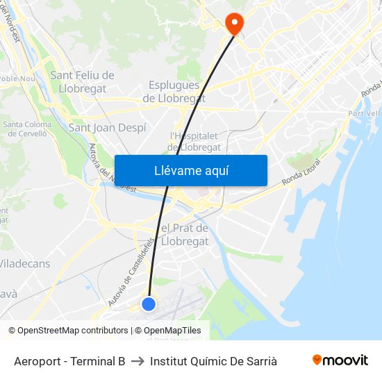 Aeroport - Terminal B to Institut Químic De Sarrià map