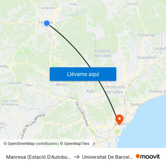 Manresa (Estació D'Autobusos) to Universitat De Barcelona map