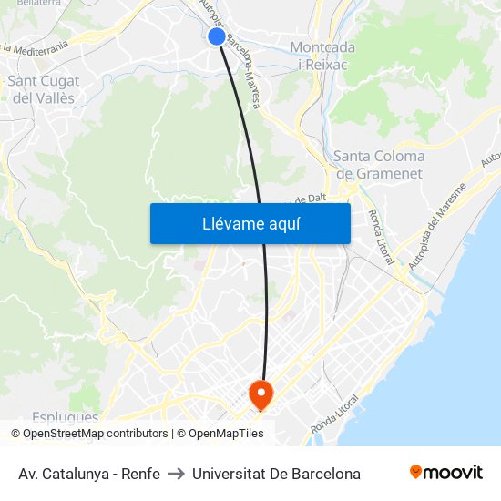 Av. Catalunya - Renfe to Universitat De Barcelona map