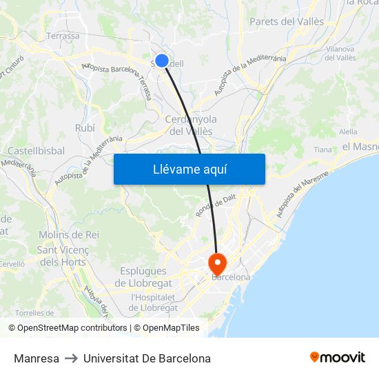 Manresa to Universitat De Barcelona map