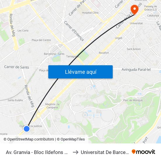 Av. Granvia - Bloc Ildefons Cerdà to Universitat De Barcelona map