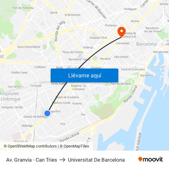 Av. Granvia - Can Tries to Universitat De Barcelona map