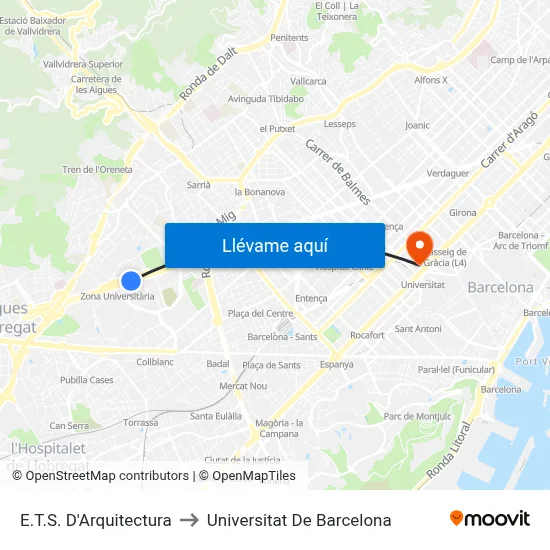 E.T.S. D'Arquitectura to Universitat De Barcelona map