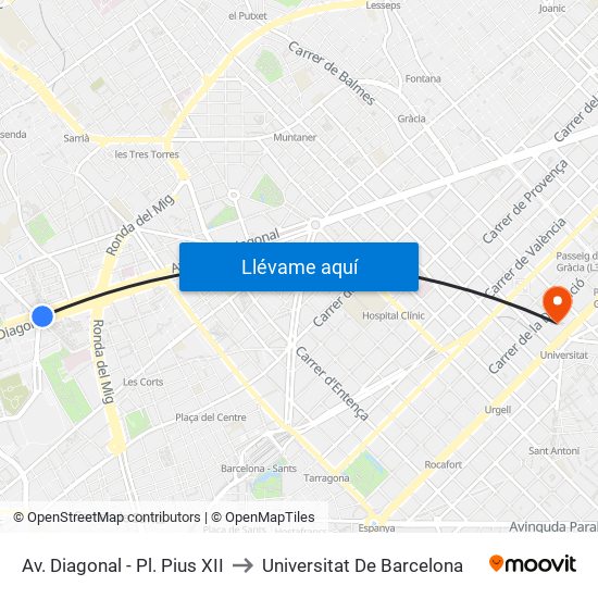 Av. Diagonal - Pl. Pius XII to Universitat De Barcelona map