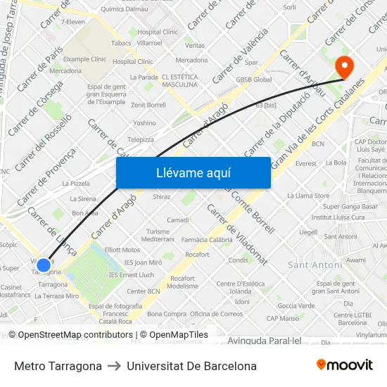 Metro Tarragona to Universitat De Barcelona map
