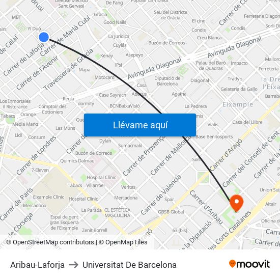 Aribau-Laforja to Universitat De Barcelona map